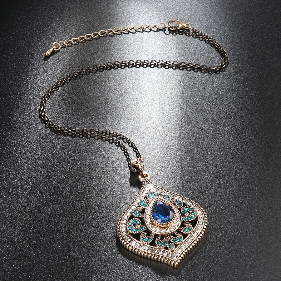 Kinel Módne Indických Blue Crystal Náhrdelník Prívesok Pre Ženy Dávnych Zlatá Farba Choker Bohemia Náhrdelník Vintage Šperky Wholesal
