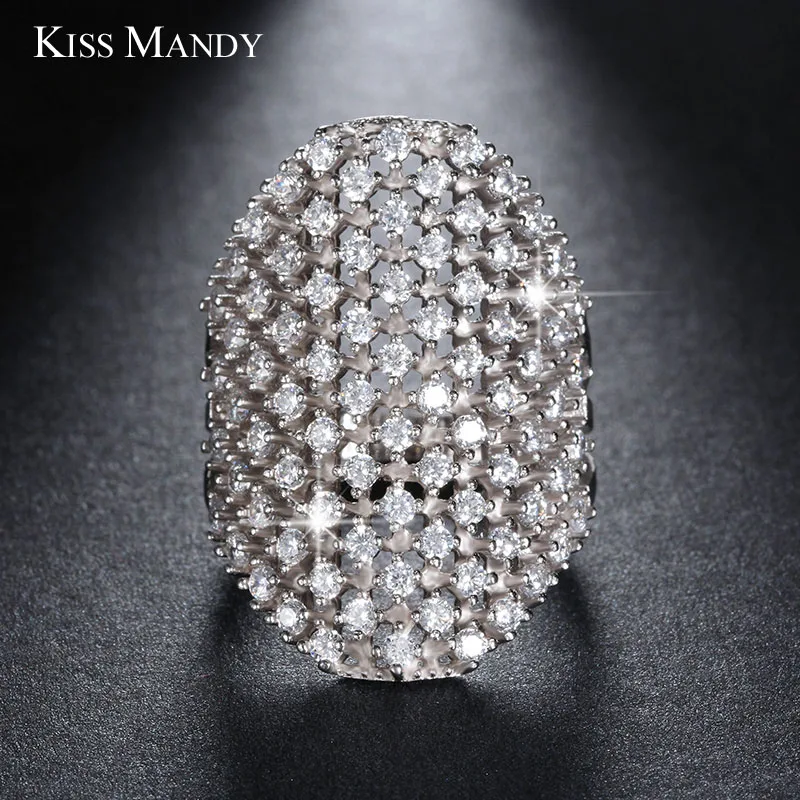 KISS MANDY Luxusné Série Striebornej Farbe Rose Gold Farebný Krúžok S 82 Kusy AAA Žiarivý Zirkón Duté Party, Koktail Krúžok LMR92
