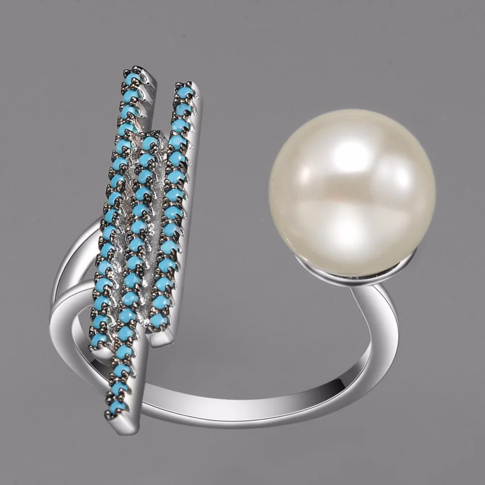 KIVN Módne Šperky Otvorte Nastaviteľné Pripraviť CZ Zirkónmi Simulované Pearl Prstene pre Ženy, Matky, Narodeniny, Vianočné Darčeky