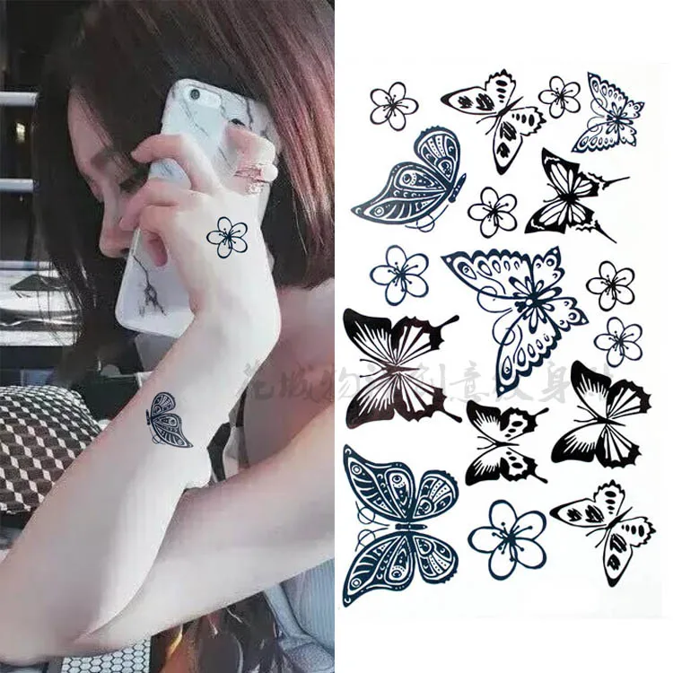 Krásne čierne malý motýľ Body Art Nepremokavé falošné tetovanie Pre Ženy Flash TemporaryTattoo Samolepky 10*20 CM KD870 krásne