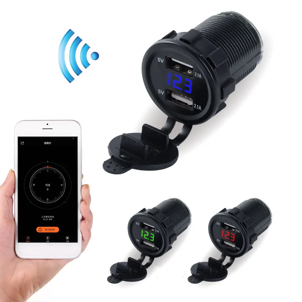 KWOKKER Bluetooth Smart Vyhľadávanie Auto Dual USB adaptéra na zapaĺovač Cigariet 4.2 Rýchlu Nabíjačku Auto Napätie Motocykel, Traktor ATV