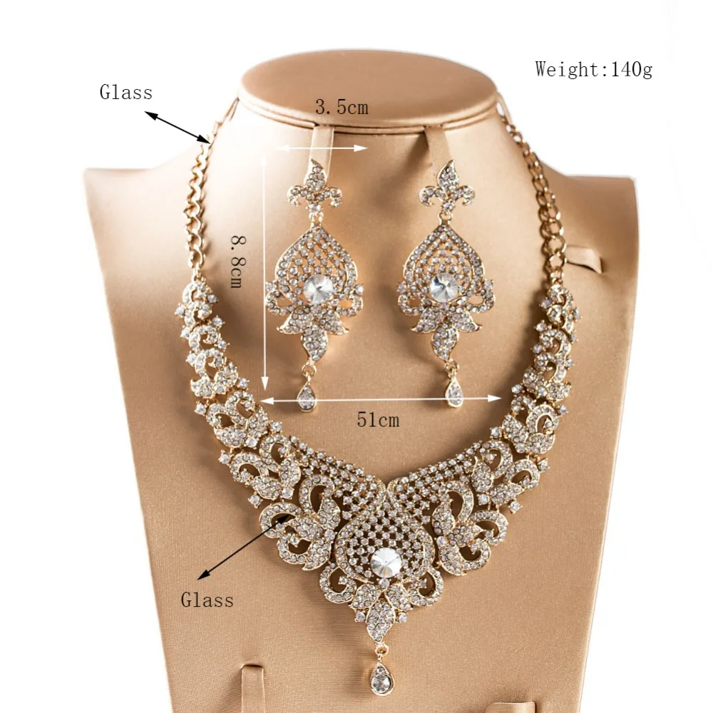 LAN PALÁC Nových prírastkov šperky set zlatá farba skla náhrdelník a náušnice pre svadobné doprava zadarmo