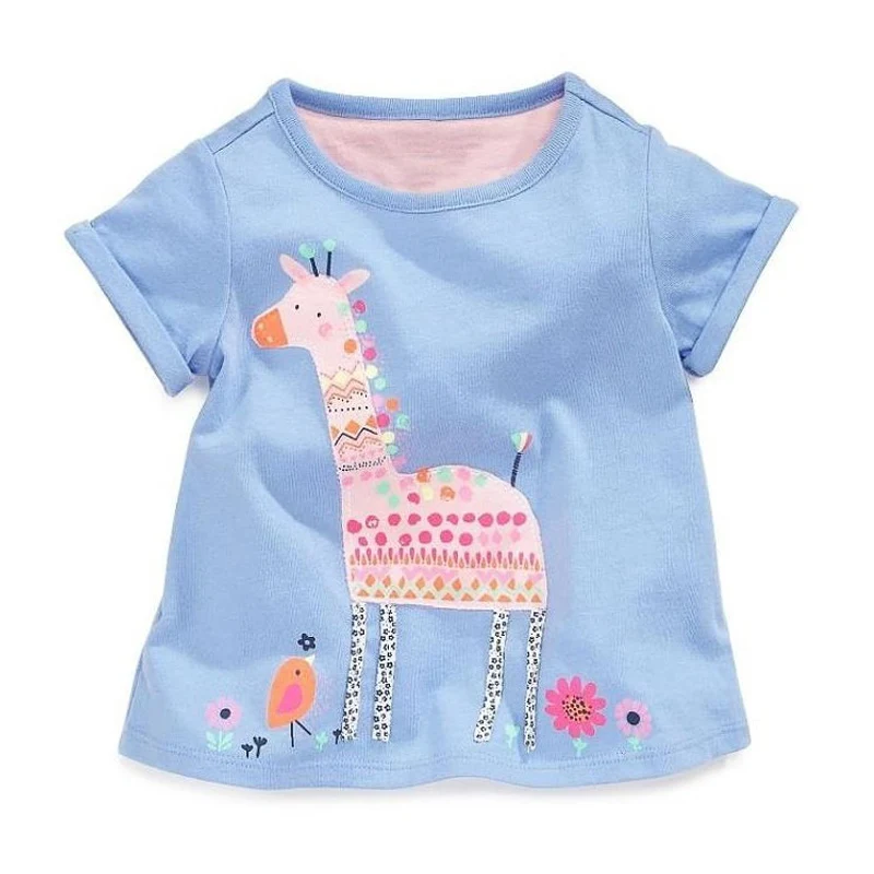 Letné baby girl topy tees,tlačené roztomilý kreslený žirafa ,bavlna deti T tričko, Nové oblečenie v štýle (1-6 rokov)