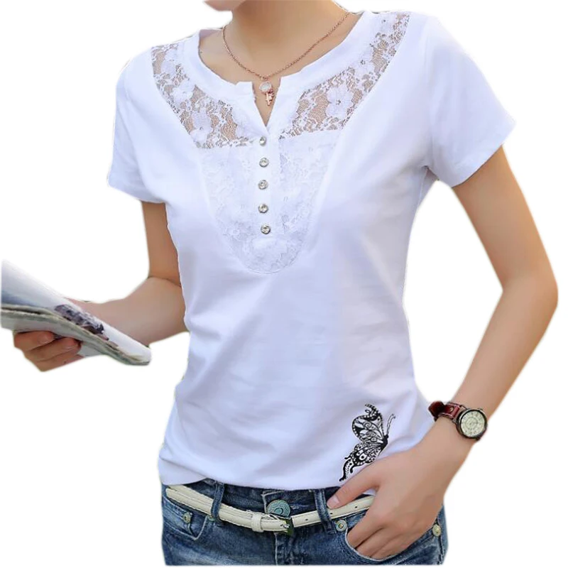 Letné T-shirt Ženy Bežné Lady Top Tees Bavlna Biele Tričko Ženské Oblečenie Značky T Shirt Top Tee Plus Veľkosti 4XL