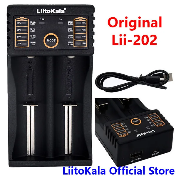 LiitoKala Lii-202 USB Inteligentná Nabíjačka Batérií s Výkonom Bankových Funkciu pre Ni-MH Lítia 18650 26650 18350 14500 lii202
