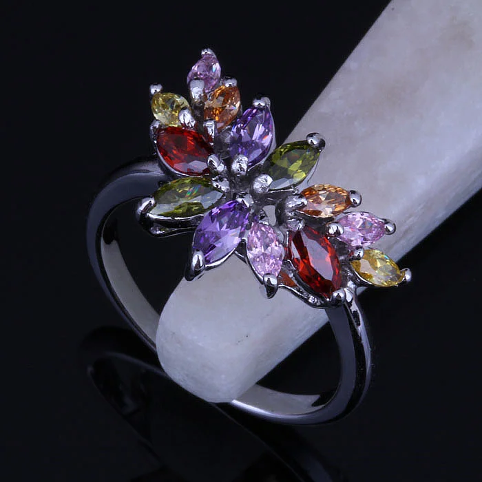 Láska Monológ Multicolor Crystal Kombinovať Kvet 925 Pečiatka Strieborné Farebné Krúžky pre Ženy J0256