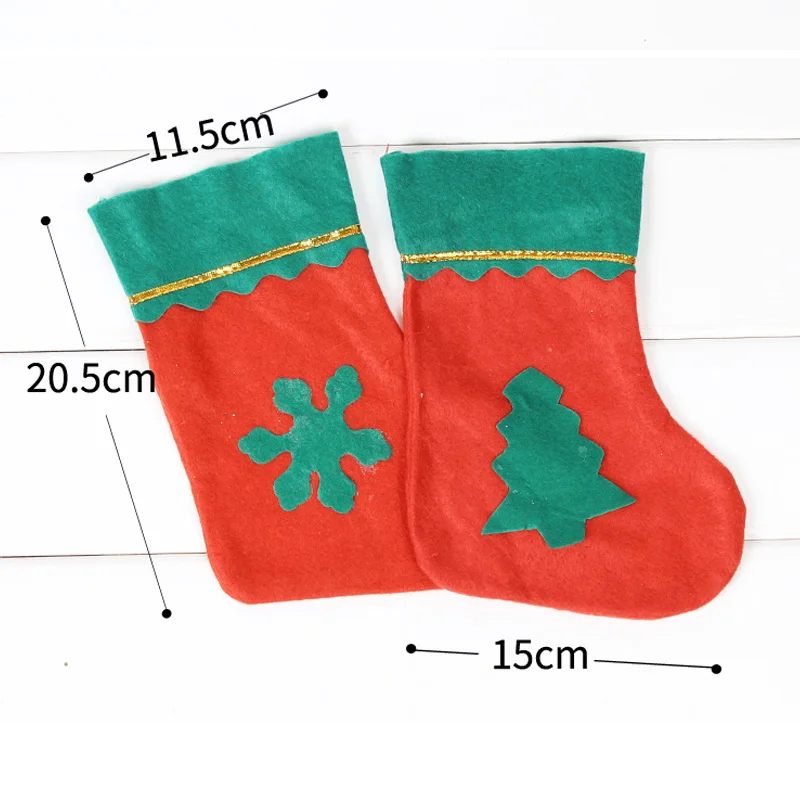 Malý zelený okraj Vianočné pančuchy deti Vianočný Strom Dekorácie prívesok ponožky Santa Claus Candy Bag Vianočný darček taška