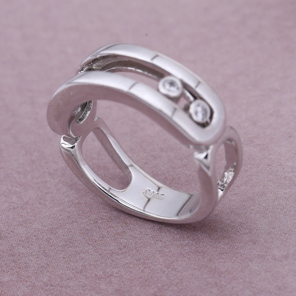 Moonmory Franch Populárne 925 Sterling Silver Zásnubný Prsteň Vhodné Pre Ženy Troch Presunúť Zirkón Silver Ring Módne Šperky