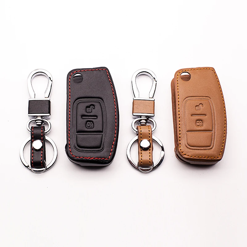 Najnovšie kožené tlačidlo prípade kryt Klávesnice pre Ford Fiesta Zamerať 2 Mondeo Ecosport Kuga Escape 2 tlačidlá Skladací kľúč Auto peňaženky