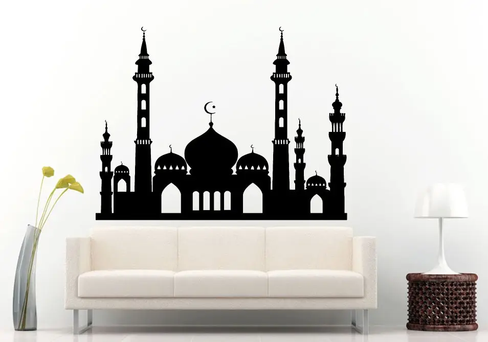 Nové Modely Nálepky Islamskej Hrad Mešita Star polmesiacom Stenu Odtlačkový Spálňa Vinyl Vymeniteľné Nálepky Obývacia Izba Dekor LA315