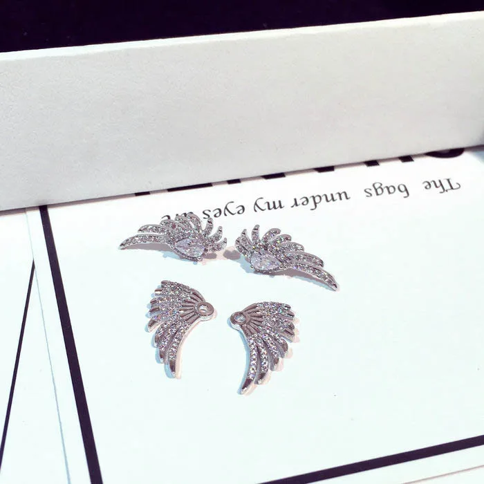 Nové Strieborné Náušnice kórejský super luxusné Náušnice Zirkón krídla flash dual ženské šperky