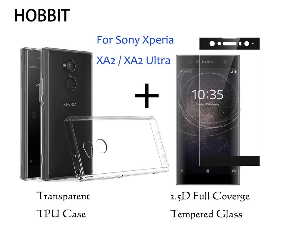 Pre Sony Xperia XA2 Ultra / XA2 Mäkké TPU Zadný Kryt Prípade 0,3 mm 2.5 D Úplné Pokrytie Tvrdeného Skla Screen Protector pre Xperia XA2