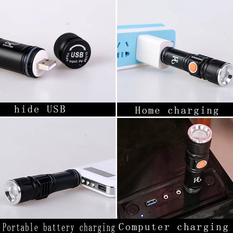 Prenosný ľahký mini USB baterka CREE XML-T6 LED baterkou nabíjateľná 18650 vstavanej batérie vodotesné bleskové svetlo, 3000 lúmenov