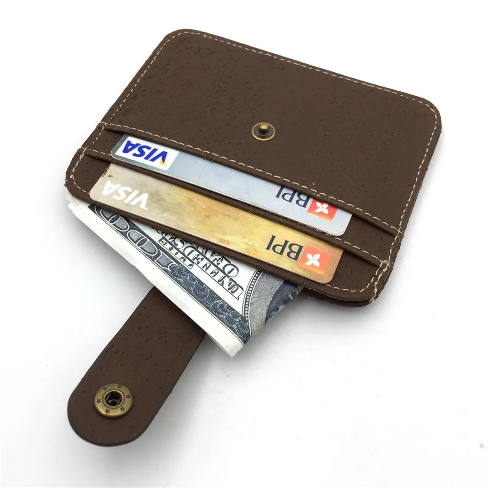 Prírodný korok modul tlačidlo mužov slim hnedá peňaženka ručné držiteľa karty mužov vegánska peňaženky Taška-179