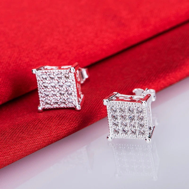 Quadrate slávnostné strieborné pozlátené náušnice 925 šperky pre ženy strieborné náušnice LQ-E394 QDXTZGQA