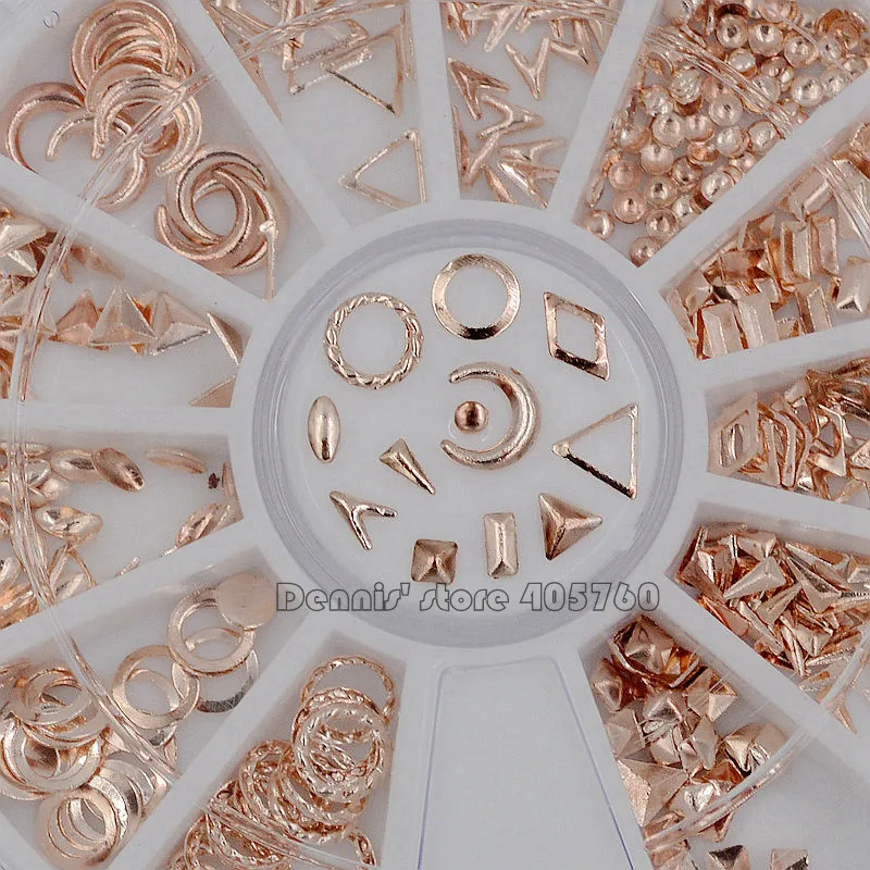 Rose Gold Kovové Mix, Multi-tvarované Klincami Rám Zliatiny Nail Art Drahokamy Dekorácie Kamienkami Kolesa DIY Tipy
