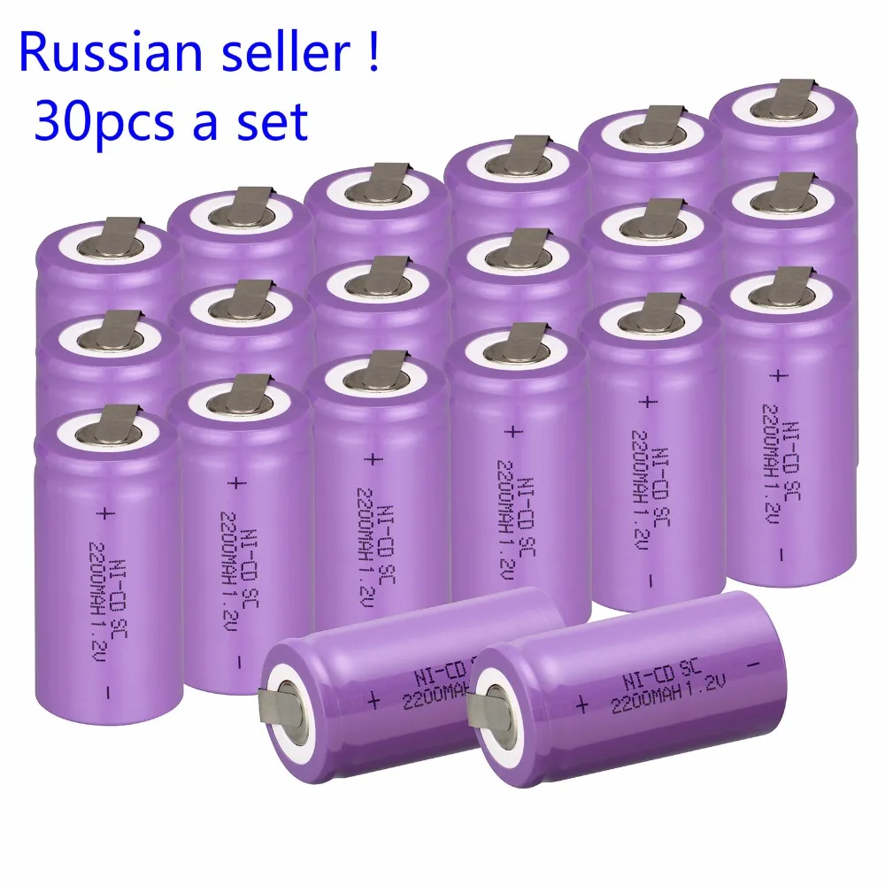 Ruský predávajúci !30 KS Sub C SC batérie 1.2 V 2200mAh nabíjateľné batérie Ni-Cd batérie s karte 4.25*2.2 cm--fialová farba
