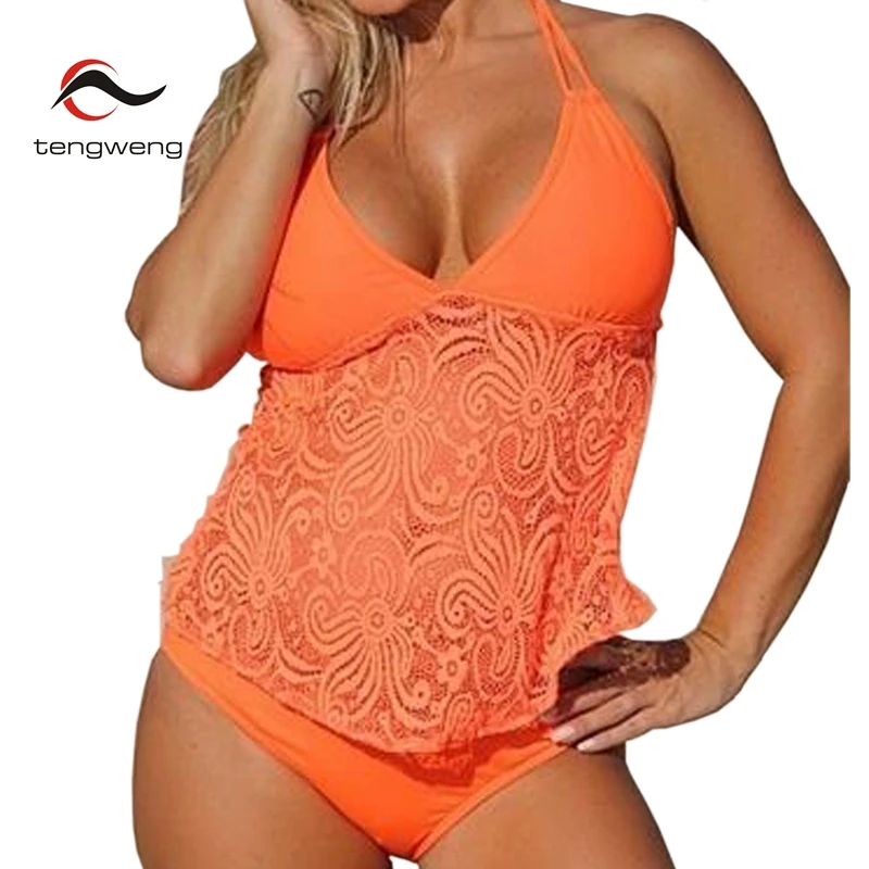Tengweng 2018 Orange Oka Ženy plavky plus veľkosť Bikini Backless Čalúnená Športové Plavky Žena Plávať sukne, plavky lacné