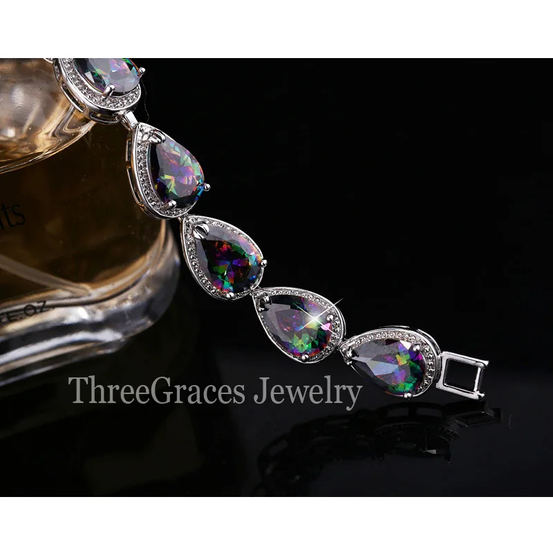 ThreeGraces Nádherné 925 Sterling Silver Šperky Crystal Mystic Dúhový Oheň, Kameň, Náramky, Prívesky Pre Matky Deň Dar BR007