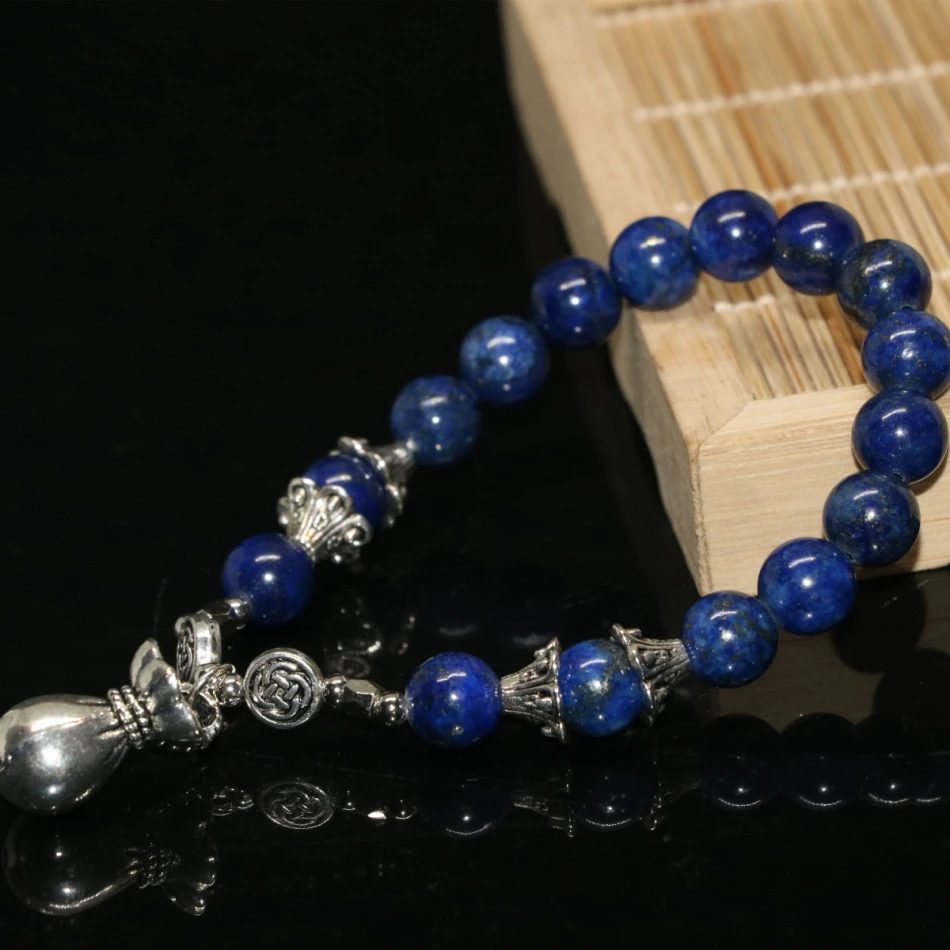 Tibete striebro-farebné príslušenstvo 8mm kúzlo prírodných modrá lapis lazuli okrúhle korálky diy ženy náramok šperky čo 7.5 palcový B2068