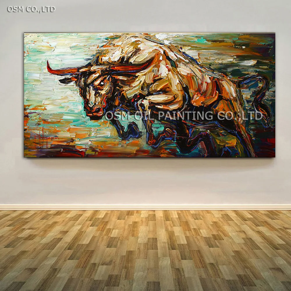 Top Umelec Ručné Vysokej Kvality Abstraktné Nôž Maľovanie Bull Olej Maľovanie Na Stenu, Dekorácie, Skákanie Bull Obraz Na Plátne