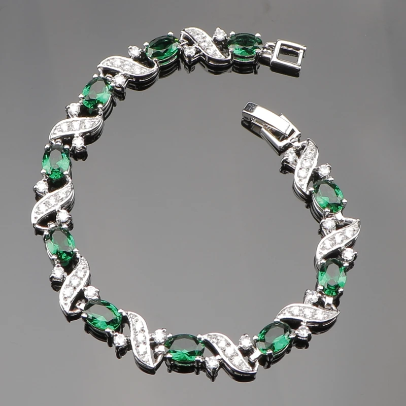 Trendy 18 CM Zelená Cubic Zirconia 925 Sterling Silver Charms Náramky Pre Ženy S Prírodnými Kameňmi Zadarmo Šperky Darčekovej krabičke