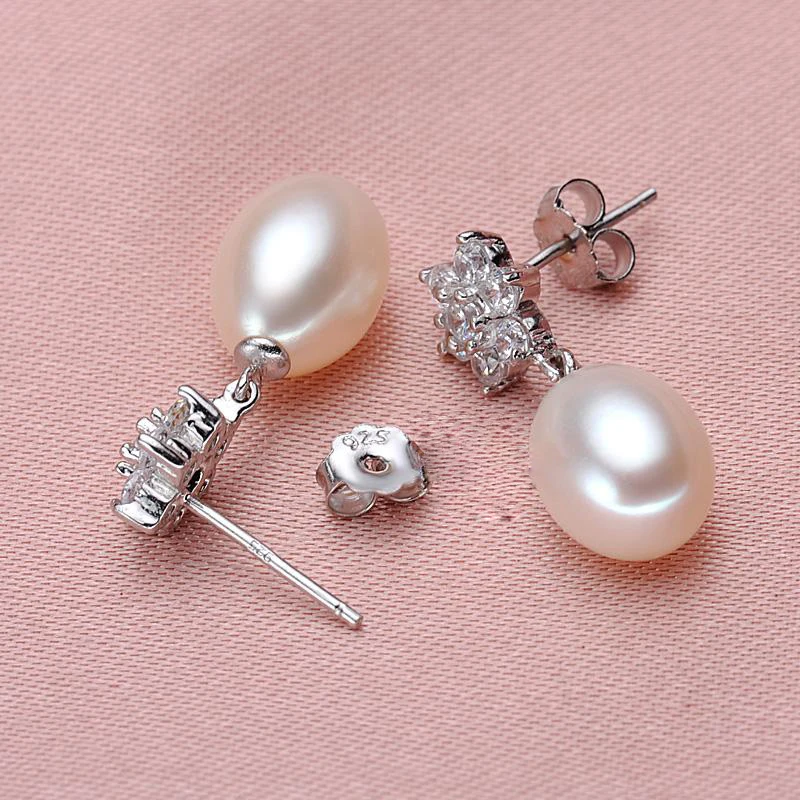 Trendy sladkovodné perly šperky sady ženy,skutočné prírodné perlový prívesok náušnice šperky 925 silver matka narodeninám biela