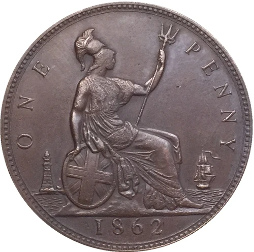 UK 1862 1 Cent mince kópiu DOPRAVA ZADARMO 31mm
