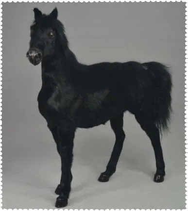 Veľké 36x34cm čierny kôň model polyetylénu& kožušín, remeselné Figúrky domáce dekorácie hračka darček a2663