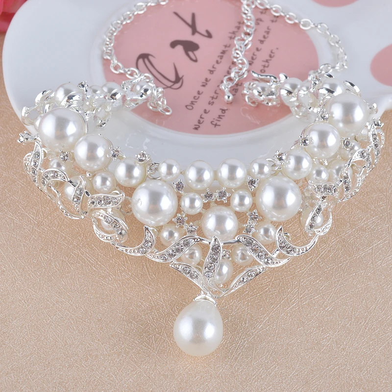 Vysoká kvalita Koreal sklenené Perly krištáľové Šperky Sady svadobné Svadobné strieborná farba Náhrdelníky Náušnice, Sety Pre Ženy strany šperky