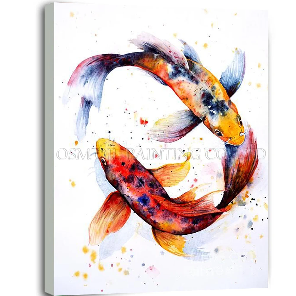 Vysoké Zručnosti Umelec Ručné Vysokú Kvalitu Zvierat, Rýb, olejomaľba na Plátne Dvojité Ryby Deje Okolo, v Kruhoch olejomaľba