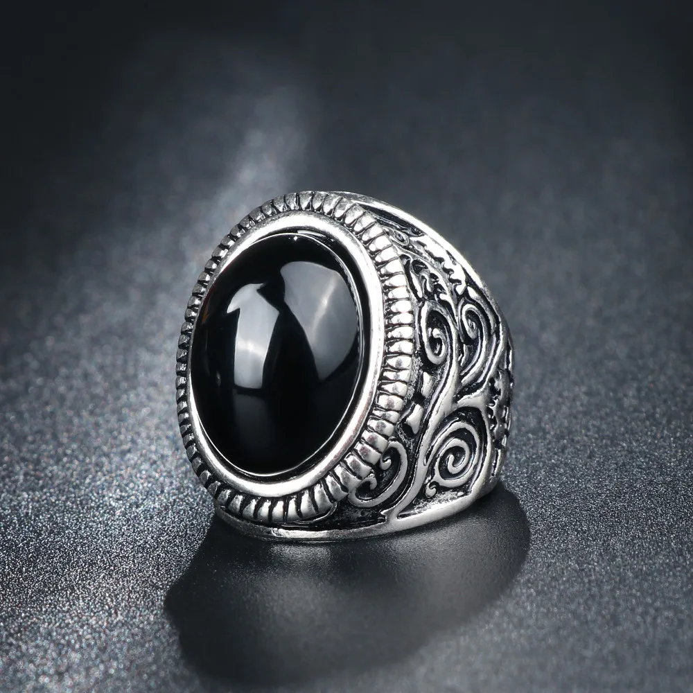Wbmqda Čierny Kameň Prst Prsteň Mužov A Ženy, Strieborná Farba Veľká Veľkosť Krúžku Pár Valentine Darček Módne Vintage Šperky Veľkoobchod