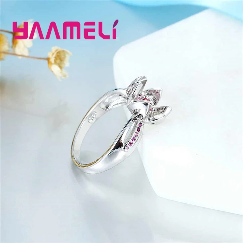 YAAMELI Šumivé Princezná Snubné Prstene Čistý 925 Sterling Silver Zirkón Lotosový Kvet Dizajn, Šperky Pre Ženy, Zásnubný Dar