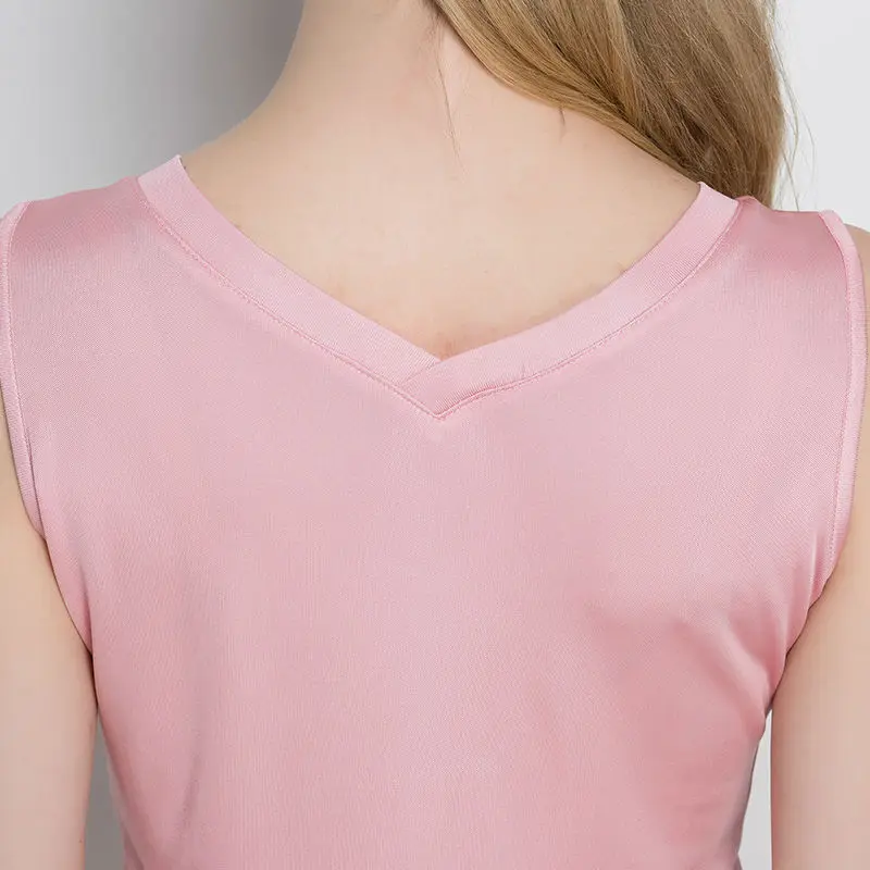 Ženy tank topy Prírodný hodváb pevné základné V neck vesta 2017 Leto bez rukávov hodváb top Black Pink White