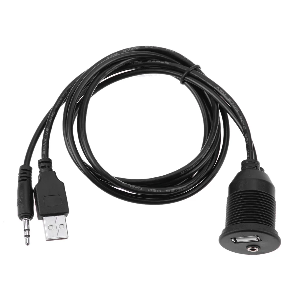 1 M Predlžovací Kábel Auto Tabuli Motorových USB 2.0 3.5 mm M/F AUX Viesť Predlžovací Kábel čierne Auto Styling Panel Pre Motorové Nové