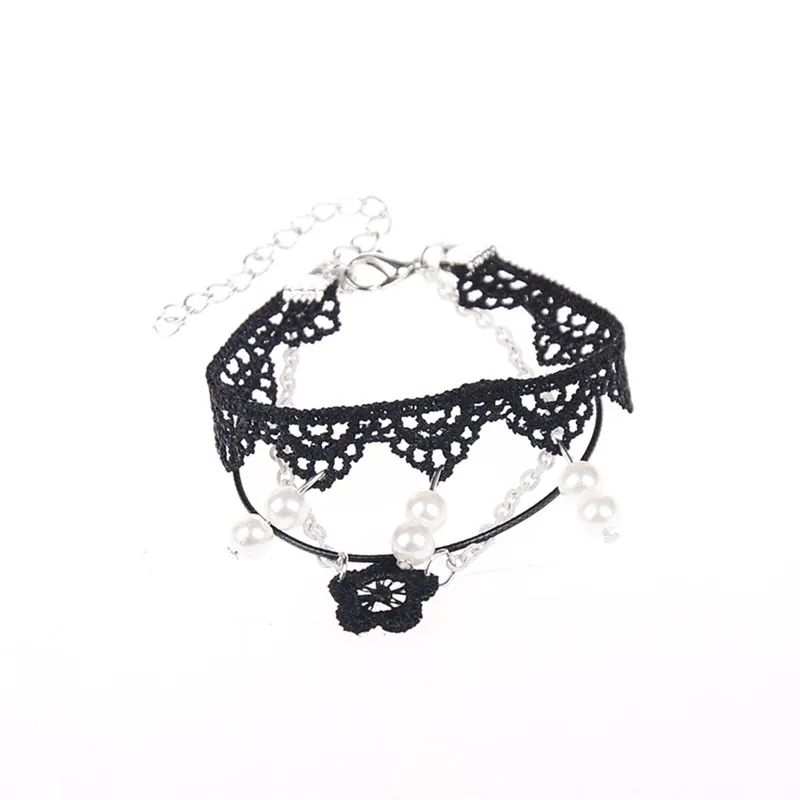 1 Pinksee Retro Čiernej Čipky Náramok Z Imitácie Pearl Charms Viacvrstvových Módne Ženy Šperky Príslušenstvo Dary