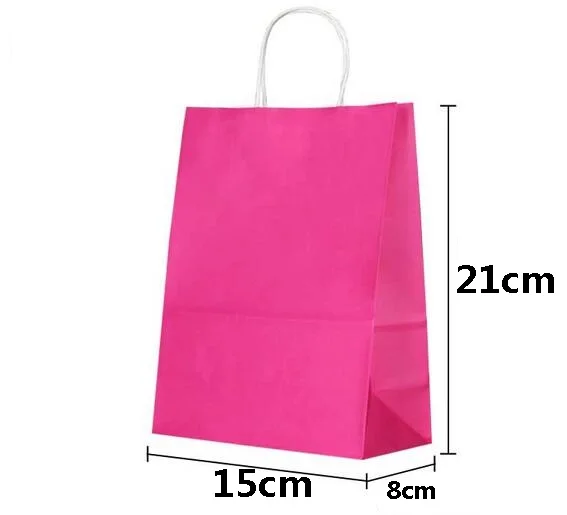 10PCS/VEĽA Hot Pink kraft papier taška s rukoväť Strany Darčekové Papierové Tašky Svadobné Zdvorilosti Multifunkčné Festival darčeková taška 21X15X8cm