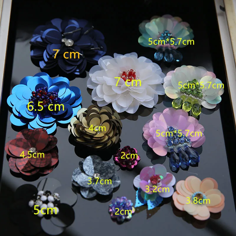 14 Ks / Veľa Rôznych Veľkosť 3D Kvet Patch crystal kamienkami oblečenie nášivka korálkové flitrami kvety ručné šitie typ