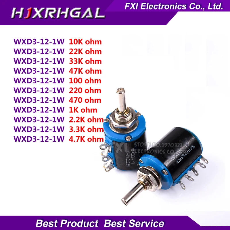2 KS WXD3-12series WXD3-12 1W 2K2 1K 3K3 4K7 10K Ohm 100R 220R 470R 2.2 K 3.3 K 4.7 K WXD3-12 1W Drôtové Potenciometer