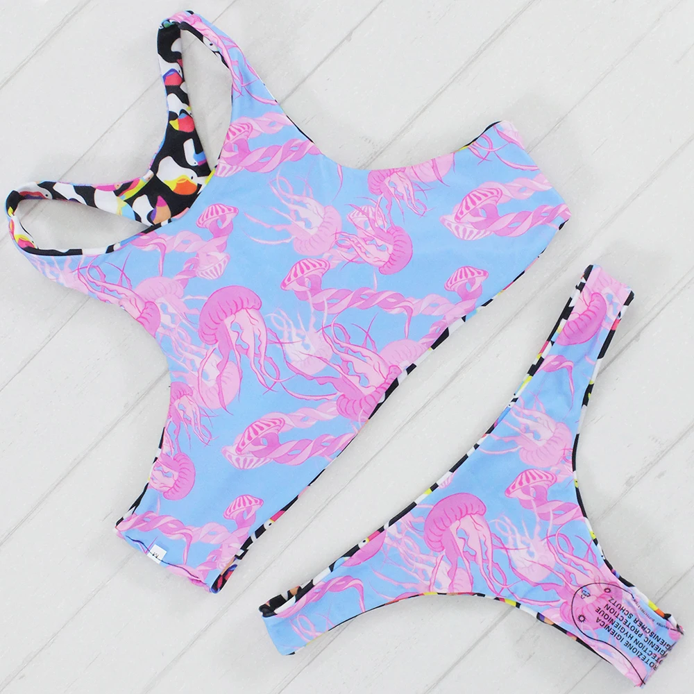 2017 Nové Sexy Low-pás Bikiny, Plavky Dva Obojstranné Plavky Kvetinový Maľovanie Bikini dvoch Strán Nosenie Čalúnená Pláži Plavky