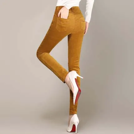 2018 Jarné Módne Velvet Vysoký pás bežné menčestrové nohavice nohavice nohavice rovno strečové nohavice Slim veľké veľkosti 28-38
