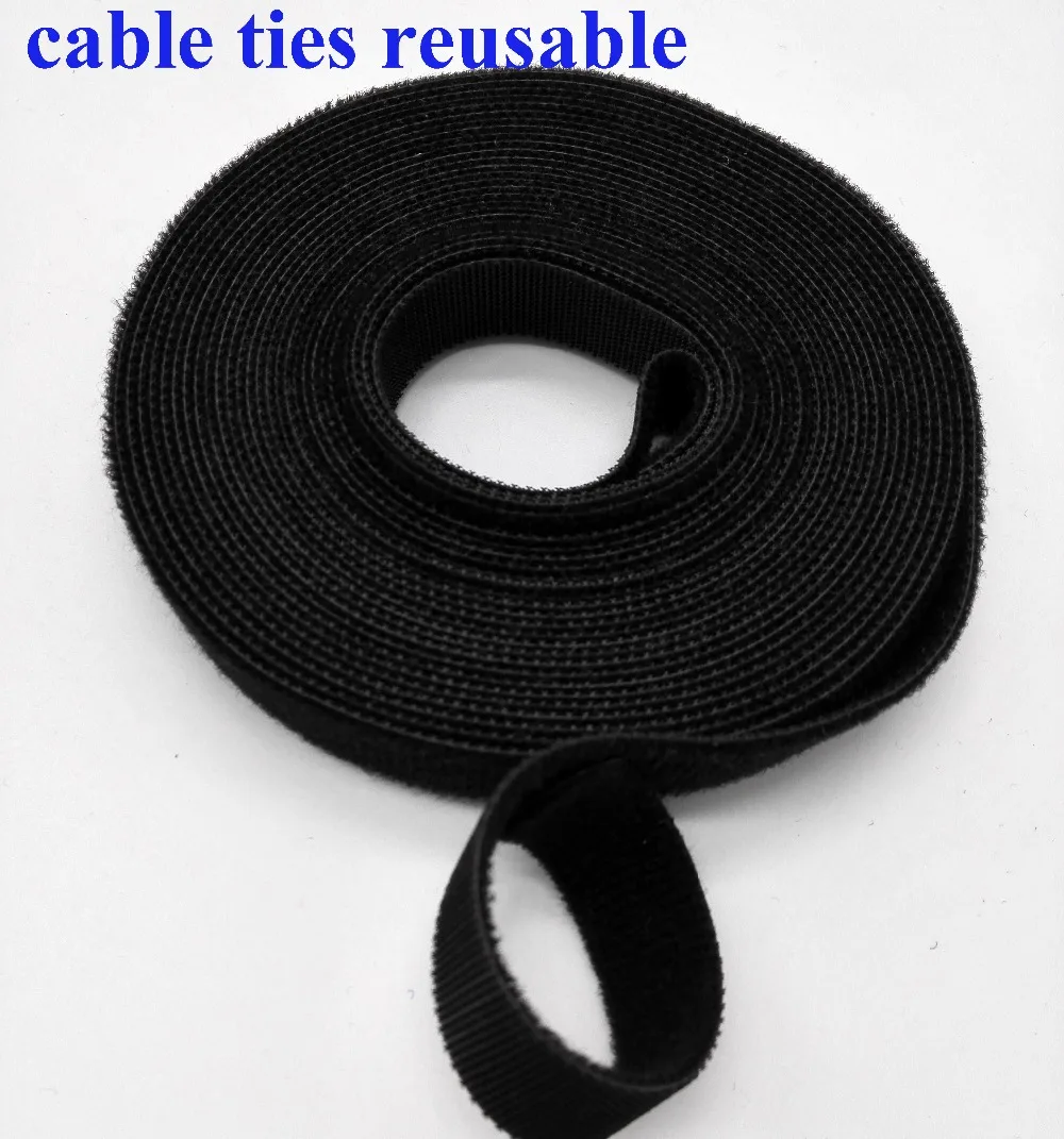 2rolls čierny 15 mm*5M kábel kravatu pásky Krátke Háčik Späť na Zadnej Kábel Kravatu Nylon, Zapínanie kábel organizátor