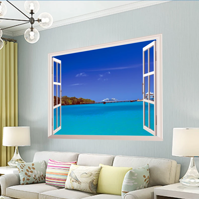 3d efekt easide scenérie okno samolepky na stenu domova obývacia izba 50*70 cm nástenné art moderne krajiny stenu pvc plagáty