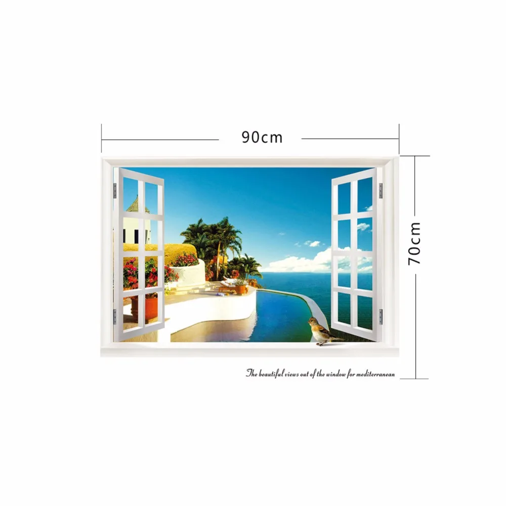 3D Falošné Okno Samolepky na Stenu Domova Obývacia Izba Seascape Stenu Vinyl Umenie Nálepky Vymeniteľné