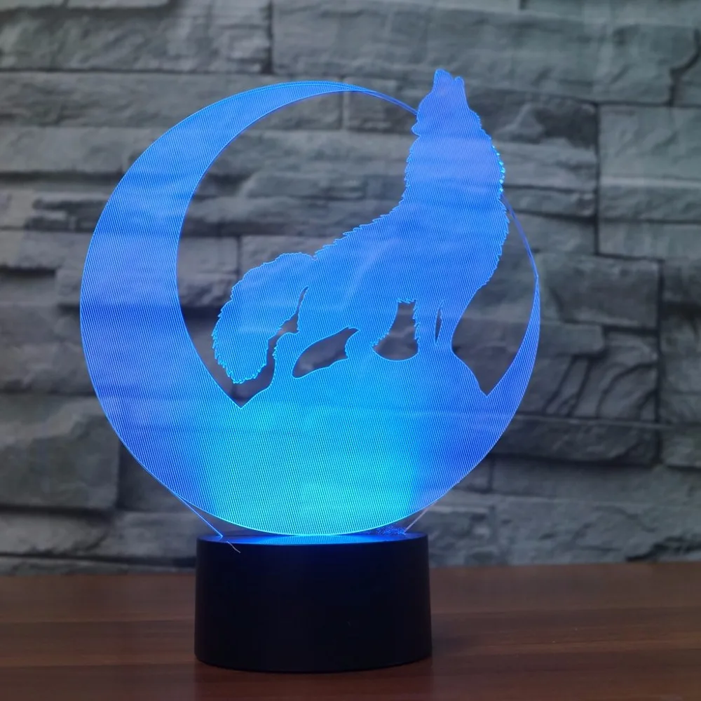 3D Vlk Howl V Mesiaci Nočného LED Zvierat stolná Lampa 7 Farieb USB Spálňa Posteli Spať Svietidlo Domova Deti Darčeky