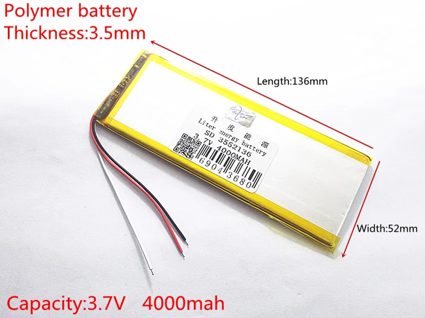 4000mAh 3,7 V 3552136 (polymer lithium ion Batérie Výmena Batérie Tabletu pre 7 palcový tablet pc MP3, MP4