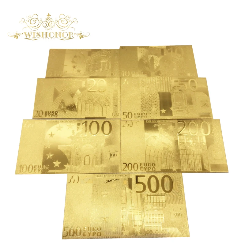 7pcs/Veľa Pekné Európskej Zlato, Bankovky 5 10 20 50 100 200 500 Eurových Bankoviek v Zlatom Falošné Papierové Peniaze Na Zbierku