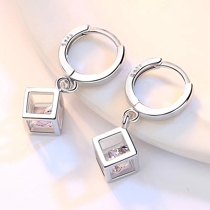 925 sterling silver fashion square crystal dámske'stud náušnice ženy ženy darček k narodeninám veľkoobchod drop shipping lacné