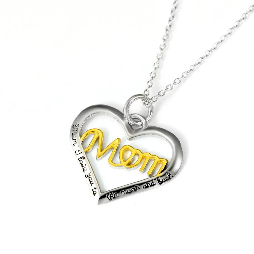 925 Sterling Silver Láska Srdce Náhrdelník Mama Milujem Vás Na Mesiac A Späť, Prívesky, Náhrdelníky Matka Šperky