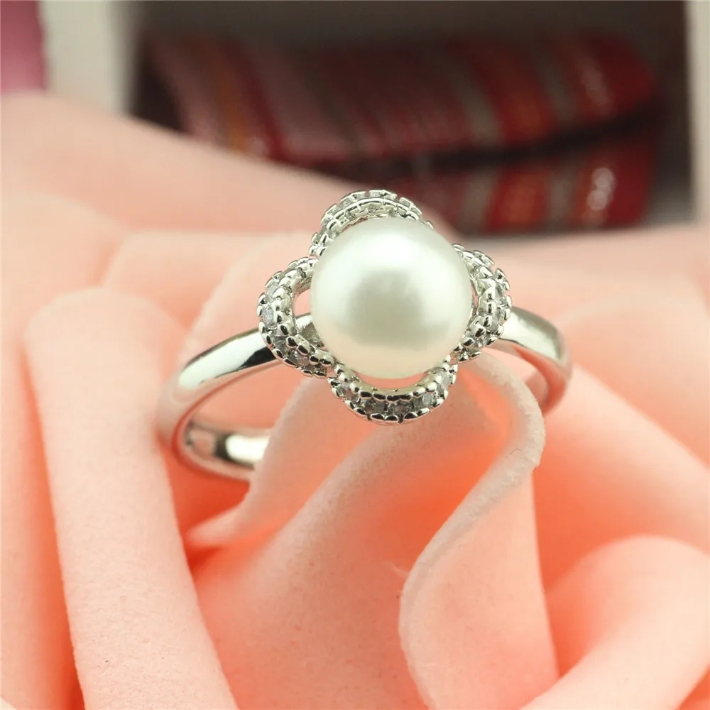 925 sterling silver ring Pre ženy s perlami zirkón strieborný prsteň Ďatelina s perlami zirkón strieborný prsteň Charakter kúzlo šperky